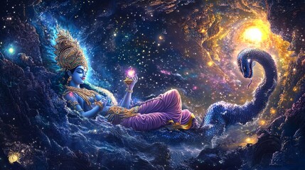 Cosmic Ocean: Vishnu Reclining on Shesha Serpent
