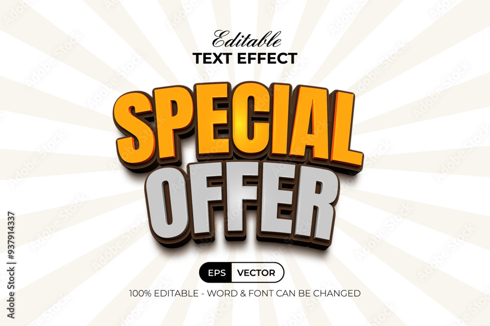 Poster special offer text effect 3d curved style. editable text effect.