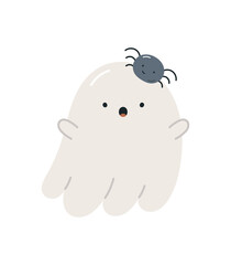 Cute Halloween ghost. Isolated on white background. Halloween design. Childish Halloween print.	