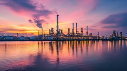Obraz premium Industrial Zone: Oil Refinery at Sunset