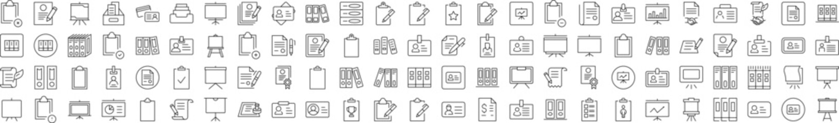 Documents Icon Bundle. Contains Icons of Presentation Board, Clipboard, Contract that Can Be Used for Design of Cards, Posts, Apps, Web Sites