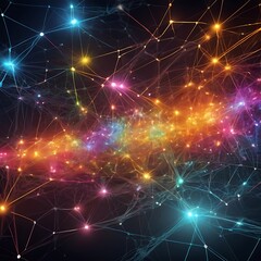 Fototapeta premium Digital technology and cyber security concept, abstract technology background of high speed global data transfer, futuristic neon hexagons, advanced technology networks