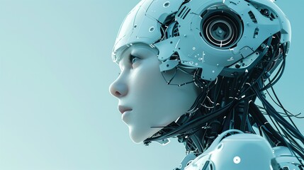 Fototapeta premium Futuristic Female Cyborg with Mechanical Headgear