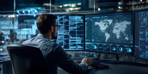 Fototapeta premium Cybersecurity Expert Protecting Corporate Network