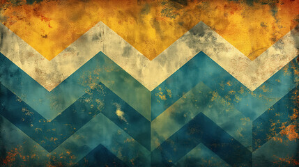 Abstract textured background featuring zigzag patterns in shades of yellow, blue, and gray, with a distressed and weathered look, evoking a vintage aesthetic.
