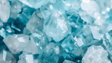 Obraz premium Blue and White Crystal Texture, a closeup of shimmering blue and white crystals creating a minimalist and clean backdrop, emphasizing tranquility and simplicity in design.