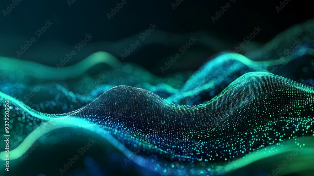Aufkleber abstract digital waves in shades of blue and green, representing data flow and technology