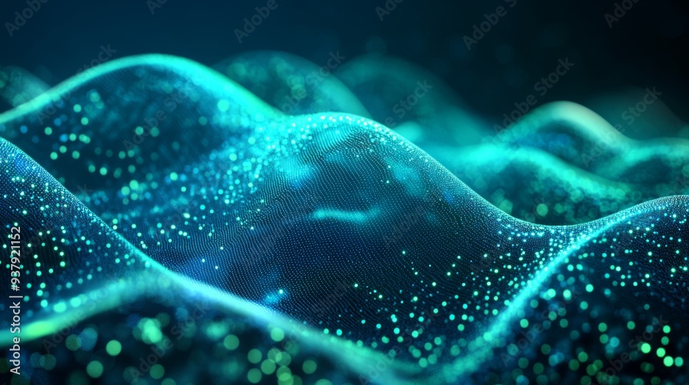 Aufkleber Abstract digital waves in shades of blue and green, representing data flow and technology