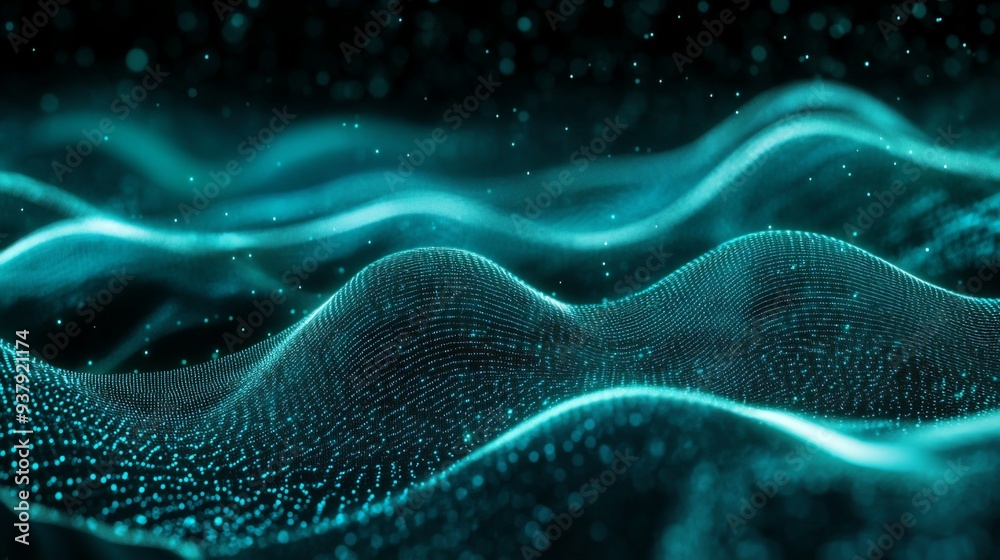 Aufkleber Abstract digital waves in shades of blue and green, representing data flow and technology