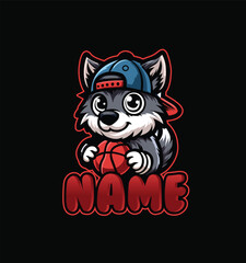 mascot logo of cute  wolf isolated on white background  