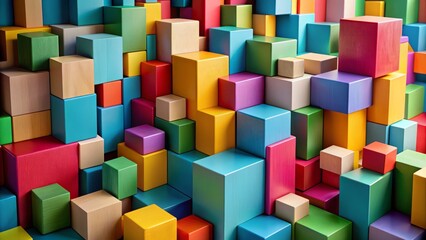 Obraz premium Colorful geometric blocks of various shapes and sizes stacked together in a playful arrangement, creating a modern and visually striking abstract composition.