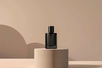 A single bottle of perfume placed on a decorative pedestal, ready for display or use