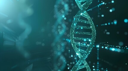 Digital DNA and data technology background, digital twin of carbon chain in double helix for medical science research with futuristic blue light effect on dark abstract cyberspace tech backdrop