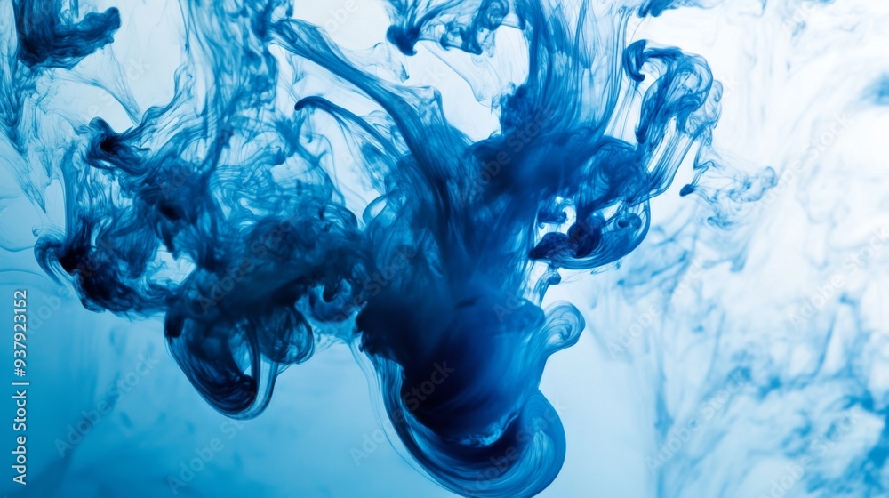 Leinwandbilder blue ink dropping into clear water, creating swirling patterns and abstract shapes