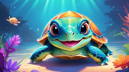 illustration of cute smiling baby turtle background