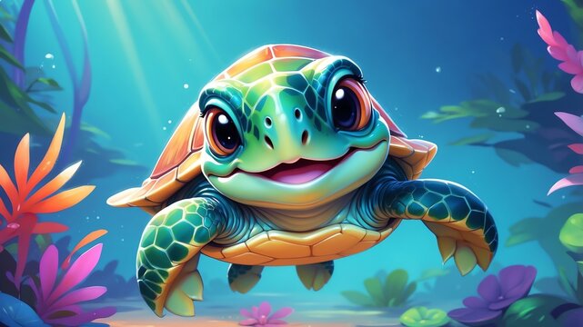 illustration of cute smiling baby turtle background