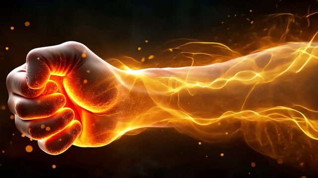 Fist of Fury: A powerful image of a clenched fist engulfed in flames, symbolizing strength, determination, and the will to overcome. 