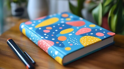 Fototapeta premium Colorful Notebook on Wooden Desk with Pen.