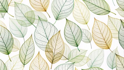 Obraz premium Delicate hand-drawn illustration of interconnected leaves in various sizes and shades, forming a whimsical outline on a clean white background with subtle texture.