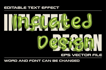 Inflated design text style. Green inflated 3d editable vector text effect