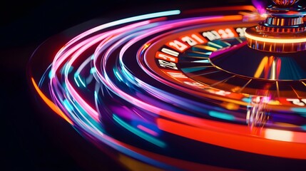 Spinning Roulette Wheel with Neon Lights.