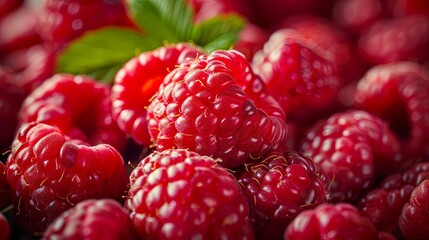 Close up pictures of ripe red raspberries