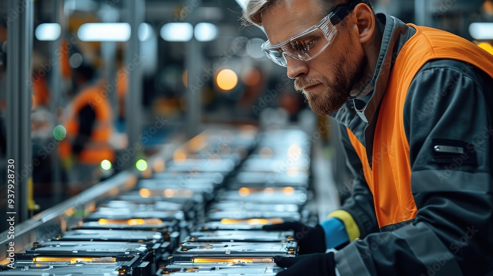 Poster engineer working in a ev battery manufacturing company. generative ai.