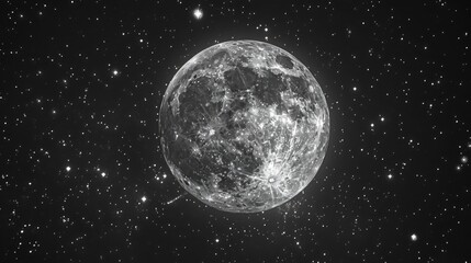 Obraz premium Close-up of a full moon in a clear night sky surrounded by stars