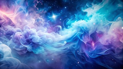 Fototapeta premium Dreamy abstract watercolor background with soft, blended hues of blue and purple, accentuated by wispy trails of ethereal smoke, evoking a sense of mystique.