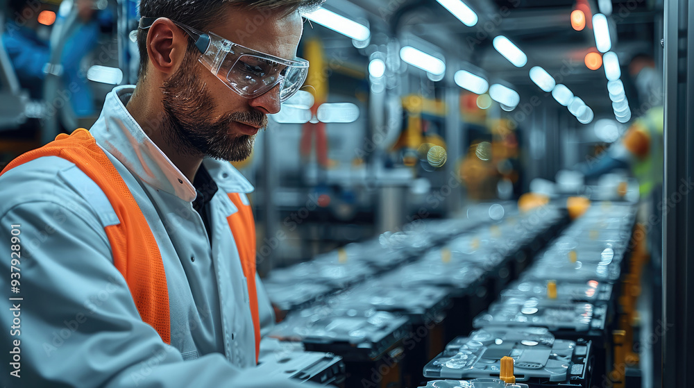 Poster engineer working in a ev battery manufacturing company. generative ai.