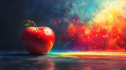Red Apple with Colorful Abstract Background.