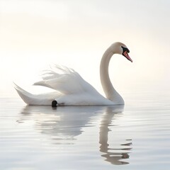 Obraz premium Graceful Swan Gliding on Serene Lake with Pristine Feathers and Calm Reflection