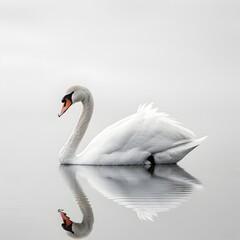 Obraz premium Graceful Swan Gliding on Tranquil Lake with Elegant Pose and Pristine Feathers