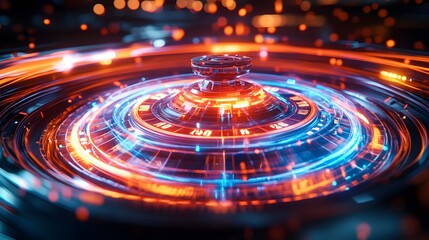Futuristic Glowing Spinning Wheel with Numbers.
