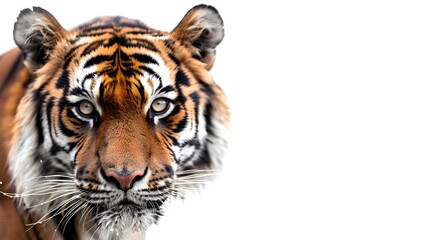 Obraz premium Majestic Tiger Prowling Through Jungle Powerful and Stealthy Detailed Stripes On White Background