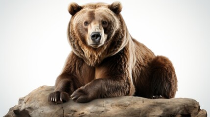 Obraz premium Brown grizzly bear on a rock on a transparent background 