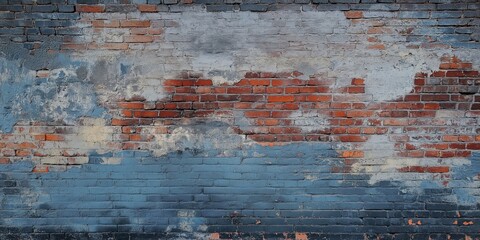 Obraz premium Weathered brick wall painted blue with peeling paint.