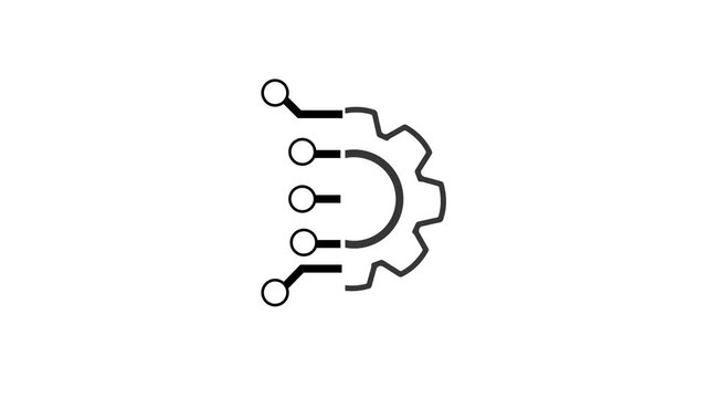 Engineering, mechatronic, development and innovation icon outline. AI technology. 2d, animation, cartoon, illustration, clip art, vector. Web banner in black and white.