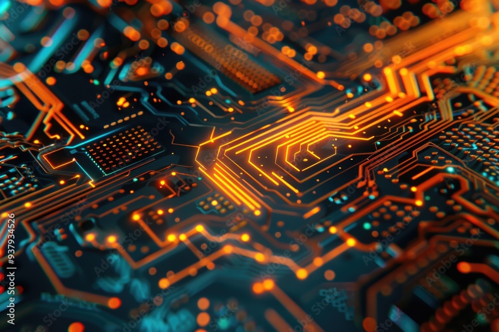 Aufkleber A detailed view of a computer circuit board with various components and wires