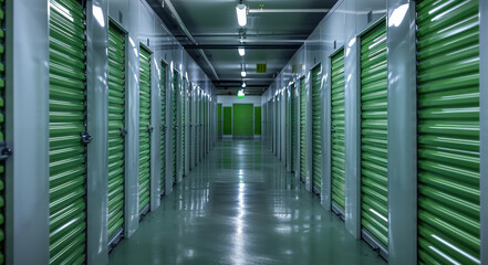 Green self storage cabinet. Generative AI.