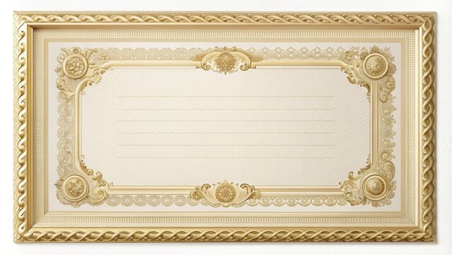 A beautifully designed certificate is elegantly displayed in a luxury gold frame with subtle ornate details, against a clean white background, exuding excellence and achievement.