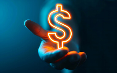 Hand Holding Neon Dollar Sign