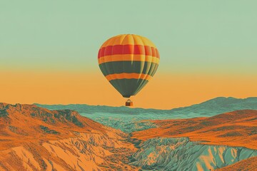 Fototapeta premium Hot air balloon over orange desert landscape