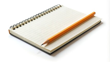 A blank notepad with a sharpened pencil lying across its top page, cast against a pure white background, conveying creativity and inspiration awaiting expression.