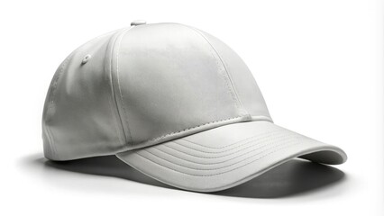 Fototapeta premium A blank white baseball cap on a mock-up template with a clipping path, waiting for your custom design or logo to be added.