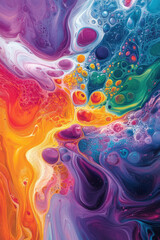 Fototapeta premium Psychedelic Art, A vibrant abstract artwork featuring fluid, swirling colors and patterns that create a mesmerizing visual experience