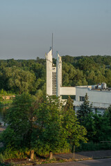 Obraz premium The river station near the Desna river in the evening in the city of Chernihiv, Ukraine.