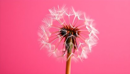 Dandelion Ethereal Seeds White and Fuchsia Vibrant Pink Background