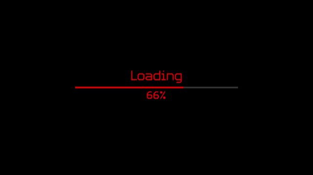 Progress bar indicator from 0 to 100 increasing percentage. Simple animation. Red.