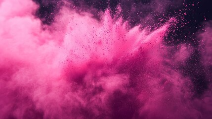 Fototapeta premium Vibrant pink explosion of powder creating a mesmerizing abstract effect against a dark background.
